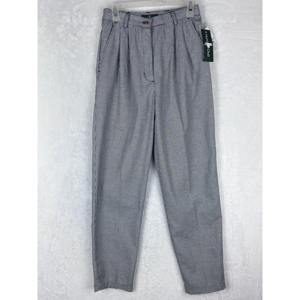 NWT‎ Hunt Club Women's Dress Pants Navy Blue and White Checkered Size 8